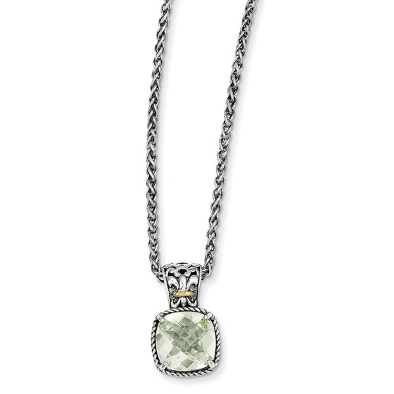 Sterling Silver w/14k Gold & Green Quartz Necklace Sterling Silver w/14k Gold & Green Quartz Necklace